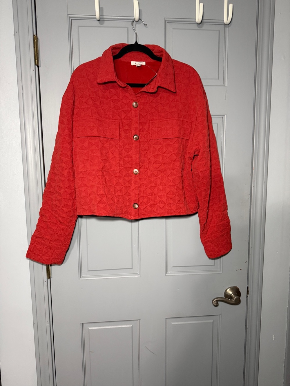 NWT Privy Textured Cropped Shacket Jacket Baked Apple Red Large